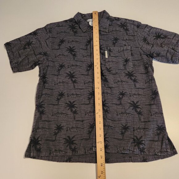 Columbia Hawaiian Floral Fish Print Button Up Black Short Sleeve Mens Medium - Picture 10 of 10